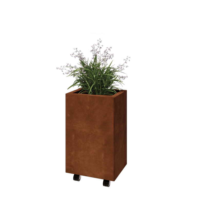 Cortenstaal plantenbak - Rechthoek - 40 x 30 x 60 cm - Met bodemplaat - Met wiel