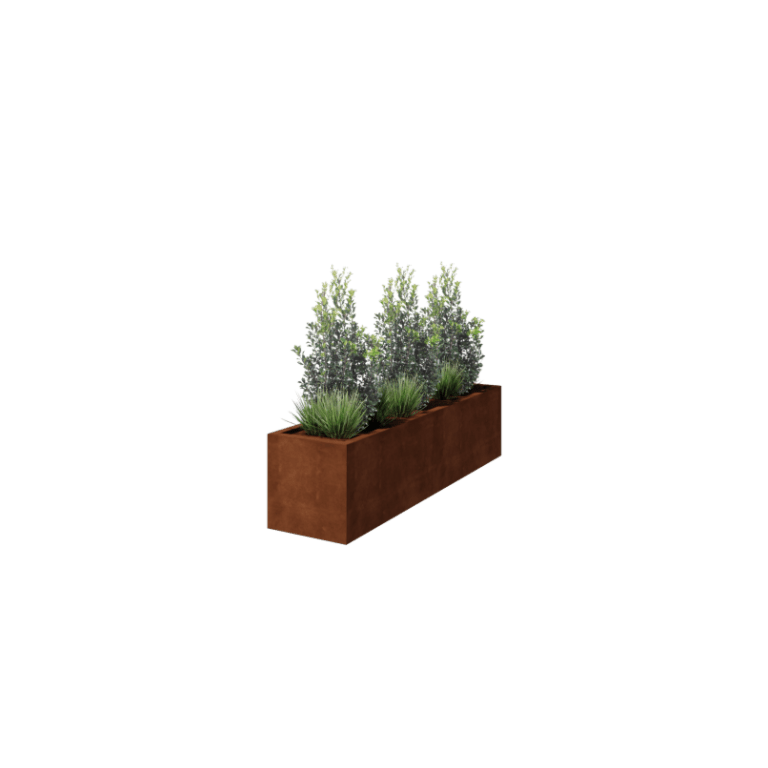 Cortenstaal plantenbak - Rechthoek - 200 x 50 x 50 cm - Gelast - Met bodemplaat