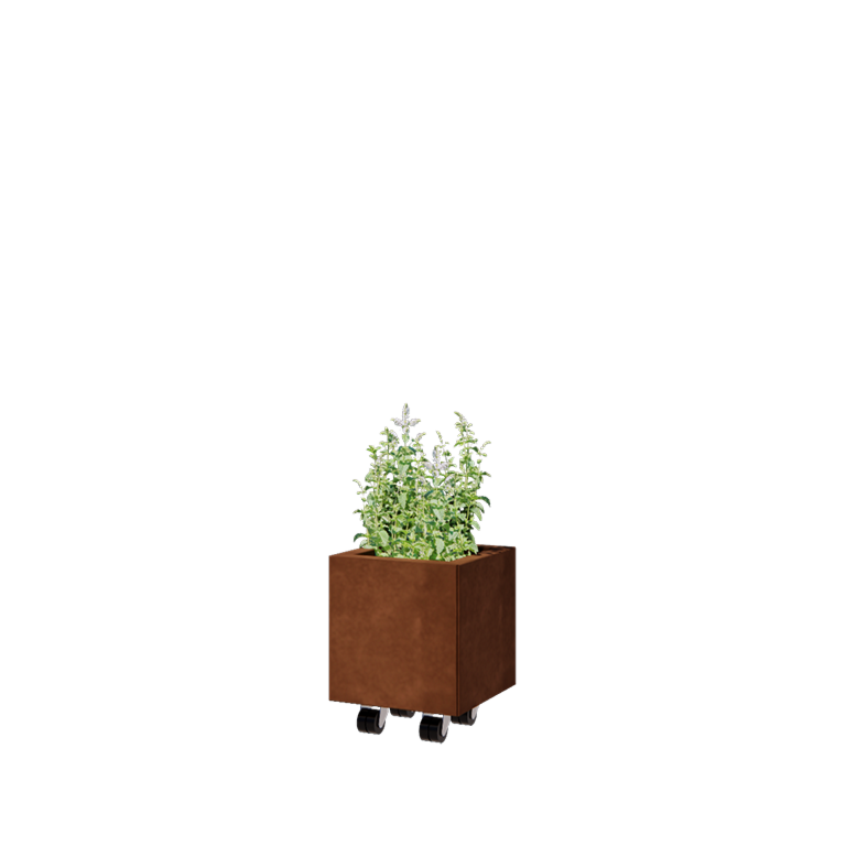Cortenstaal plantenbak - Vierkant - 30 x 30 x 30 cm - Met bodemplaat - Met wiele