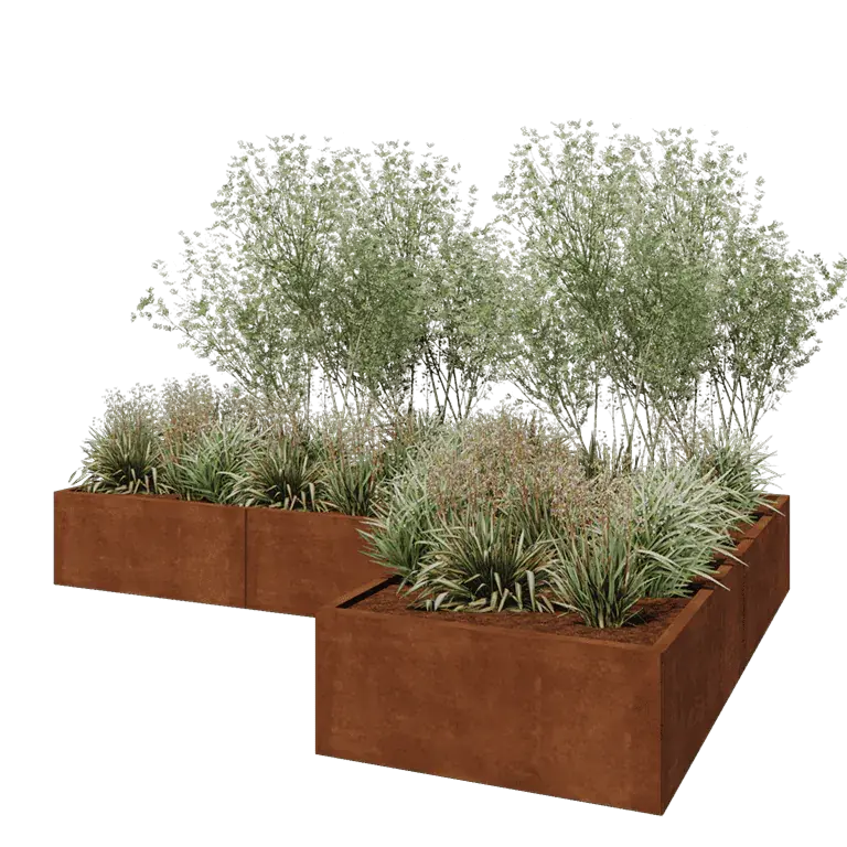 Cortenstaal plantenbak - L-vorm - 300 x 200 x 40 cm - Met bodemplaat