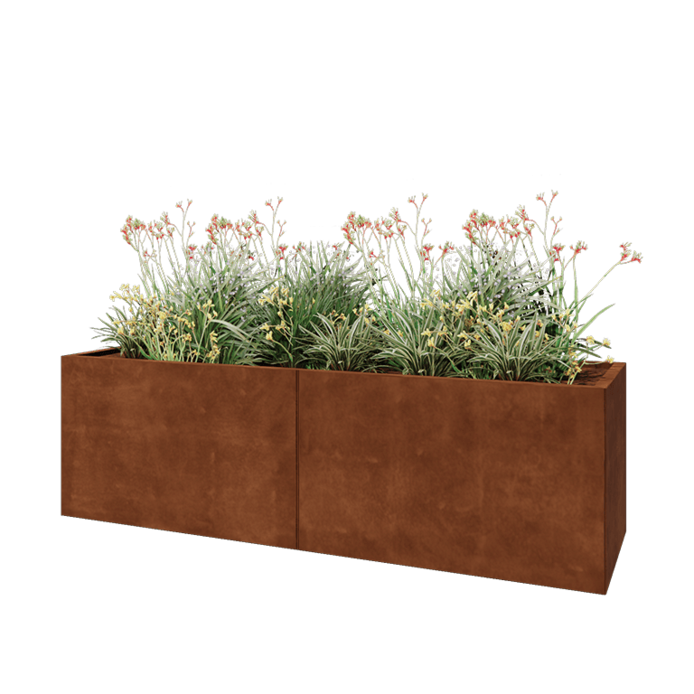 Cortenstaal plantenbak XXL - Rechthoek - 200 x 60 x 60 cm - Met bodemplaat