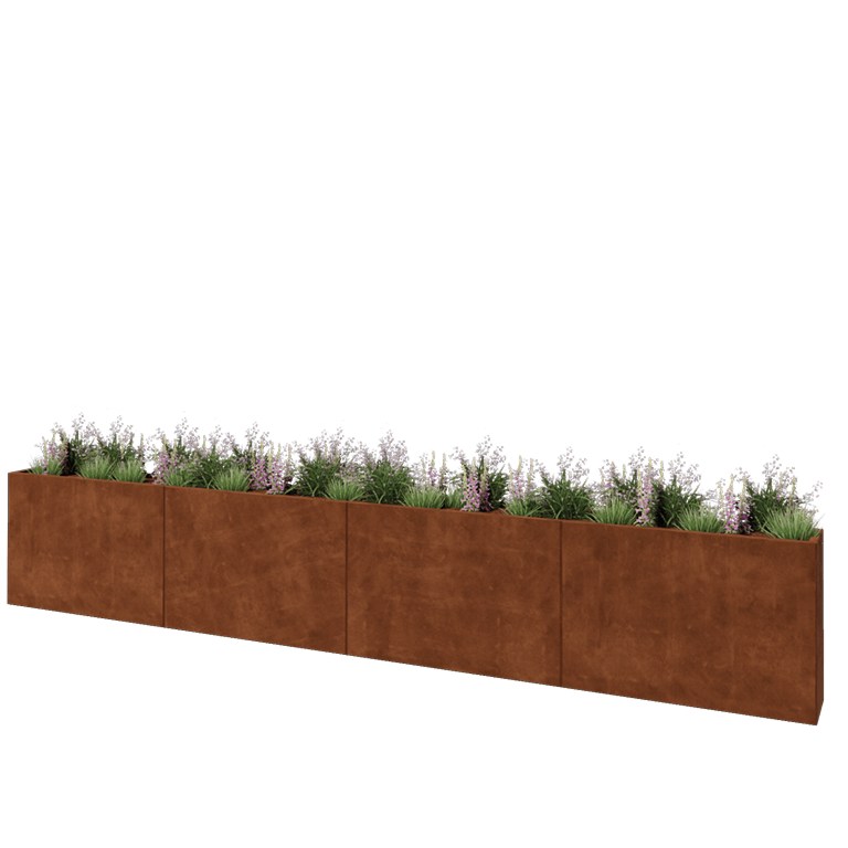 Cortenstaal plantenbak XXL - Rechthoek - 480 x 30 x 80 cm - Met bodemplaat