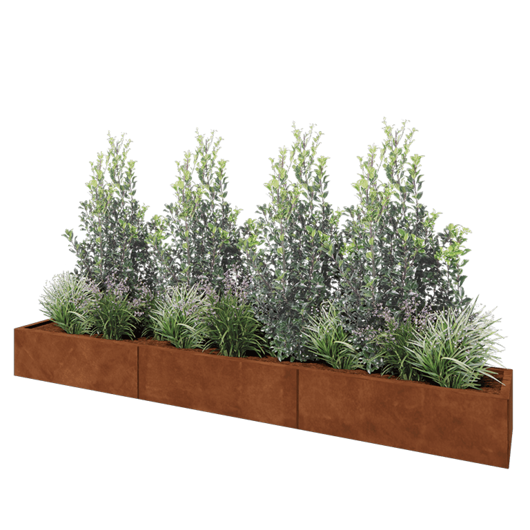 Cortenstaal plantenbak XXL - Rechthoek - 300 x 40 x 30 cm - Met bodemplaat