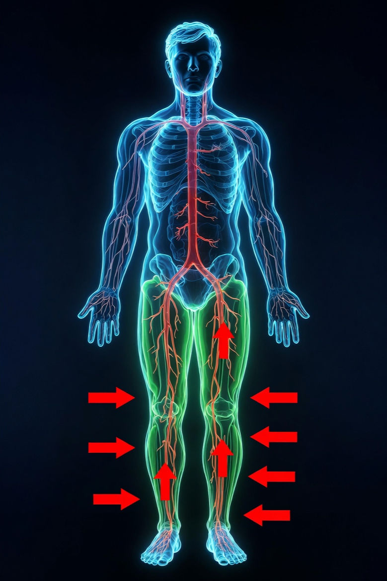 silhouette image of human showing venous structures of legs