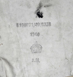 RAF white canvas kit bag with rope tie and locking device. 1940 dated Air Ministry marked