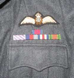 RAF Suits, Aircrew, Blouse, dated 1943, large size with pilot wings and ribbons, rank of Sqdn. Ldr.