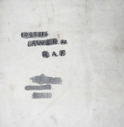 RAF white canvas kit bag with rope tie and locking device. 1940 dated Air Ministry marked