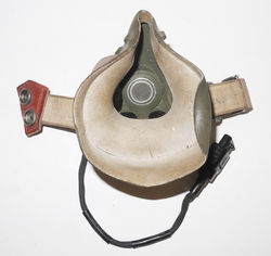 RAF Type H oxygen mask with large Type 57 microphone as fitted to wartime issue types, dated 1960