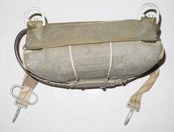USN QAS (clip-on) seat type parachute for fighter pilots, complete and packed with silk canopy.