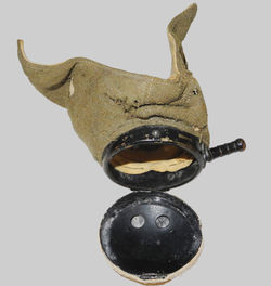 RARE RAF Type D oxygen mask fitted with blank, chamois covered end-cap