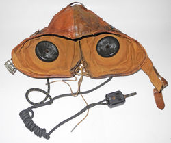 US Air Service WWI Western Electric Type 1-A flying helmet with its radio communications fitted.