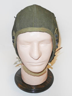 AAF Type A-9 flying helmet with press studs/snaps for A-10A, A-14 oxygen mask.