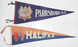 2 x wartime Canadian base souvenir pennants, Halifax and Parrsboro