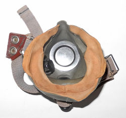 RAF Type G oxygen mask, unissued, still with blank factory disk in microphone housing.