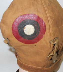 US Air Service WWI Spalding No. 30 flying helmet, with painted roundel  and built-in face protector