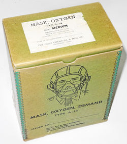 Boxed AAF A-14 oxygen mask with MC-1 microphone installed
