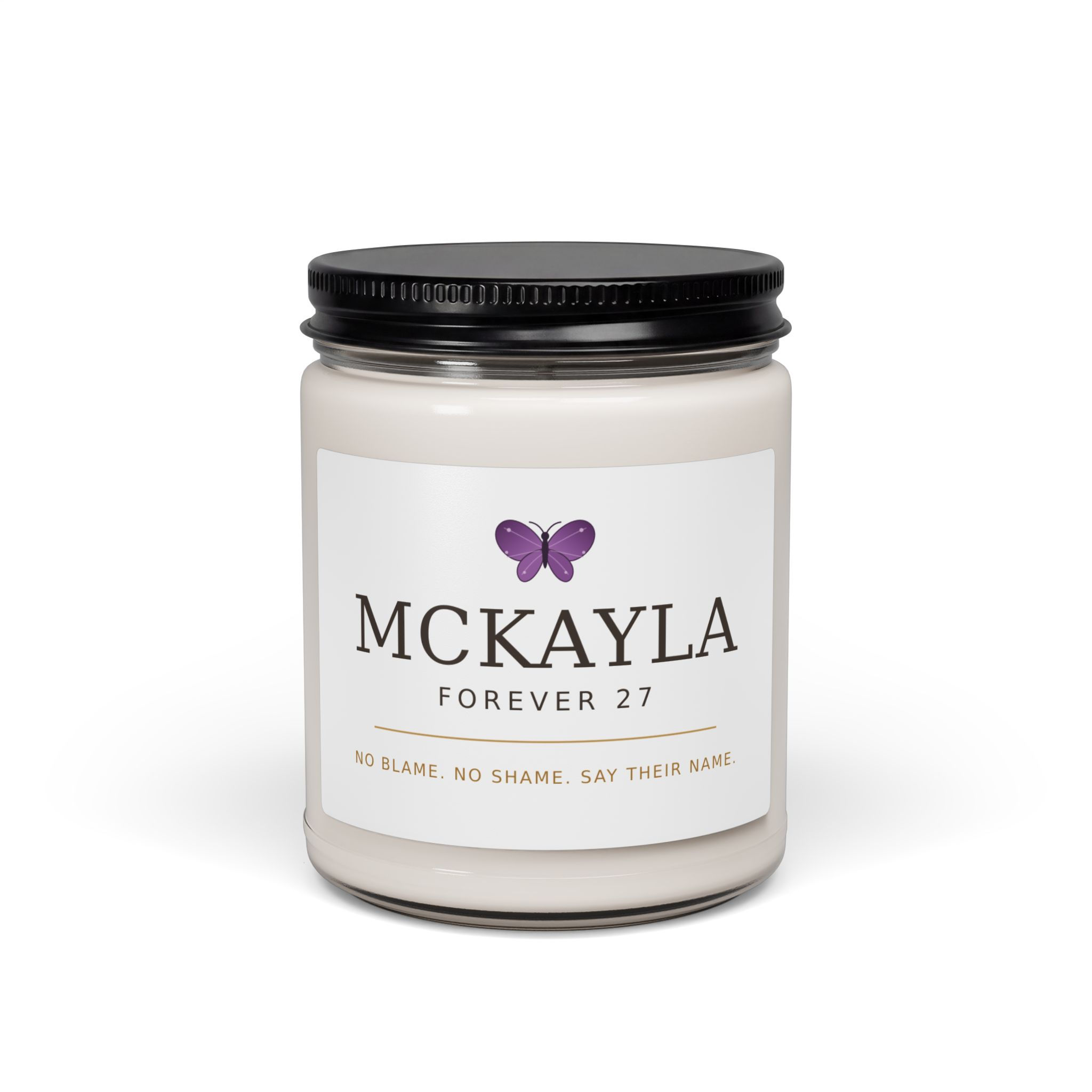 Personalized Memorial Soy Candle — Their Name, Forever Age & Purple Butterfly