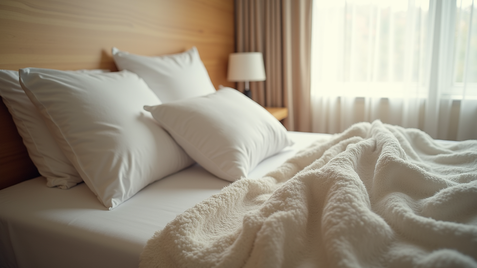 Close-up view of a cozy postpartum recovery space with soft pillows and a blanket