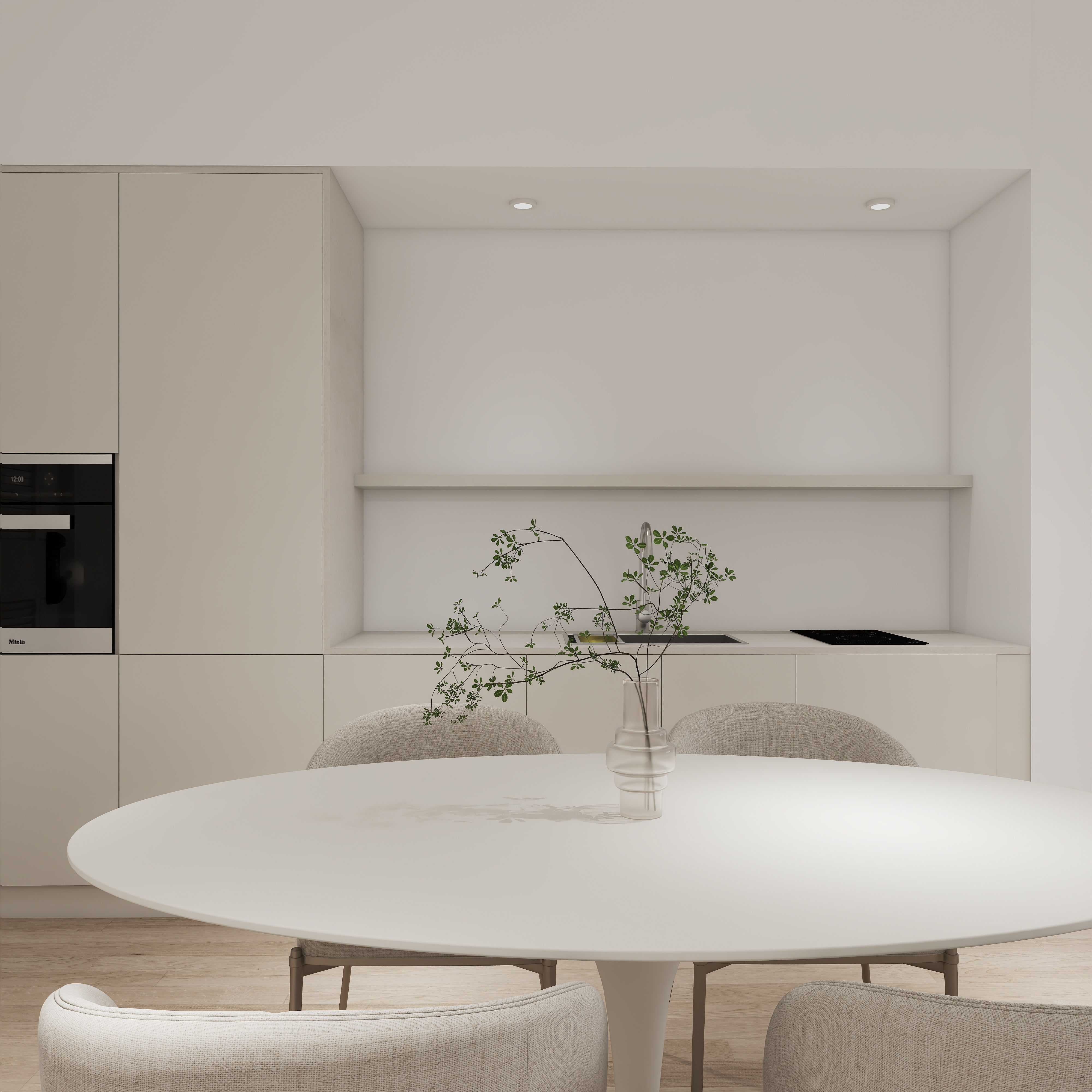 Raumvisualisierung - visualisierte Layoutplanung von Küche und Essbereich