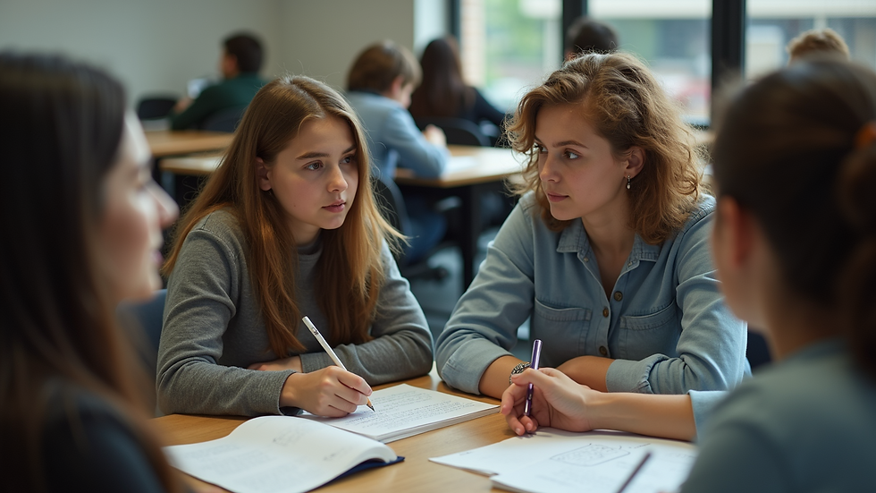 High angle view of students engaged in a group activity