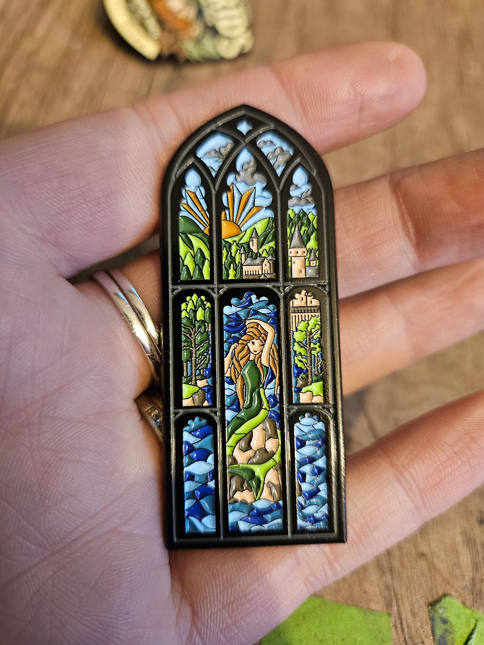 Thumbnail: Mermaid stained glass style enamel pin Badge
