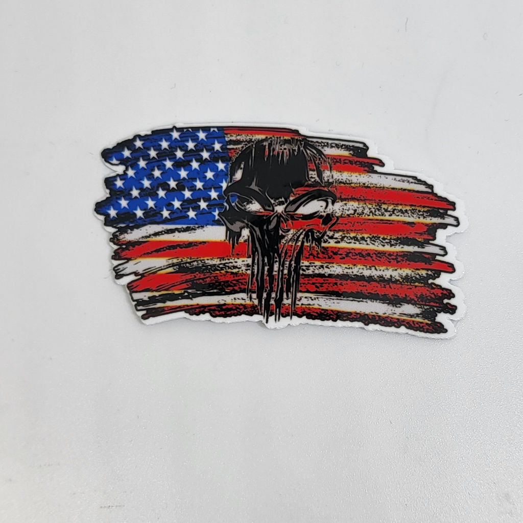 Skull on Flag - Premium Laminated Vinyl Sticker