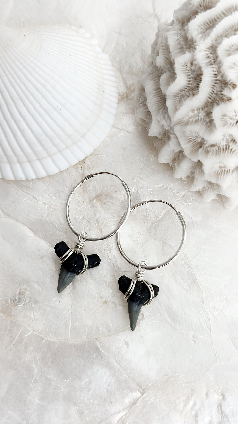 Thumbnail: Shark Tooth Hoops - Sterling Silver