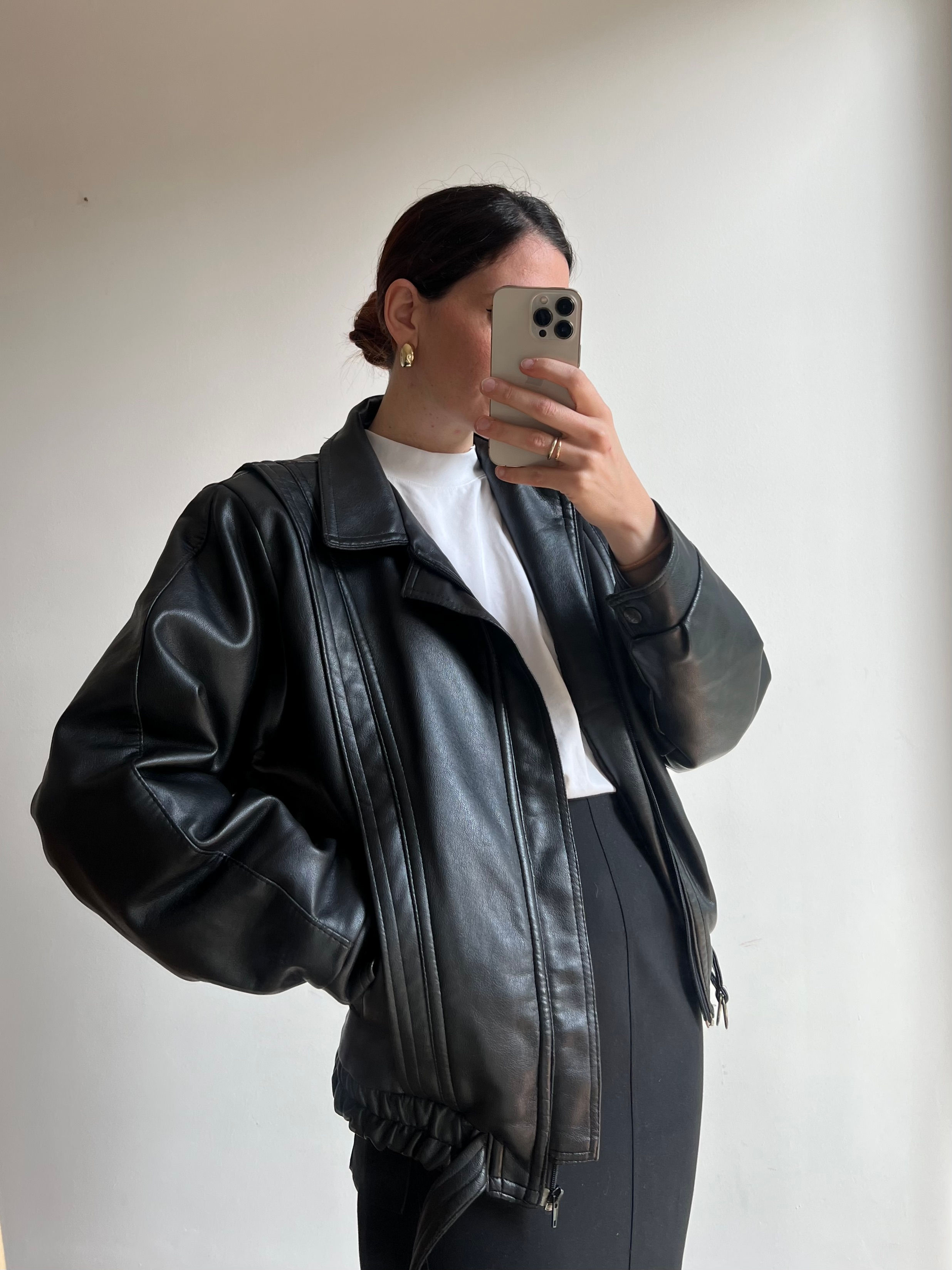 Black leather bomber