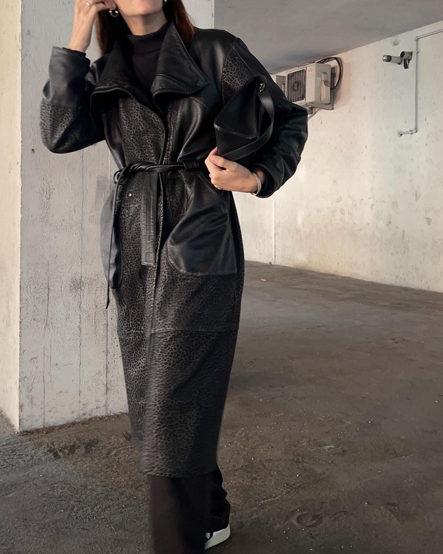 Printed leather coat