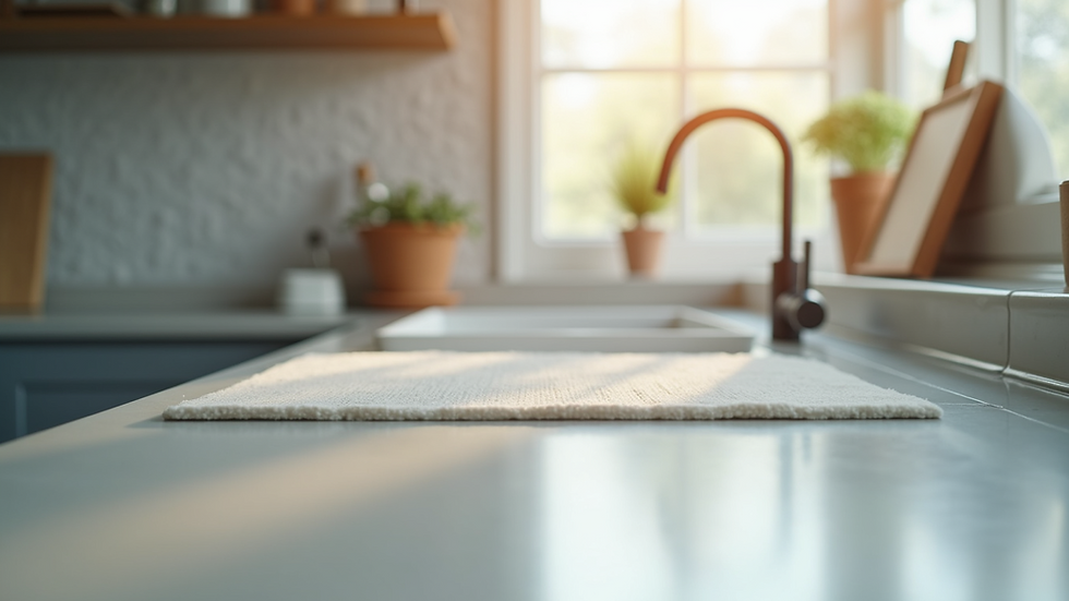 Close-up view of a disinfected kitchen countertop