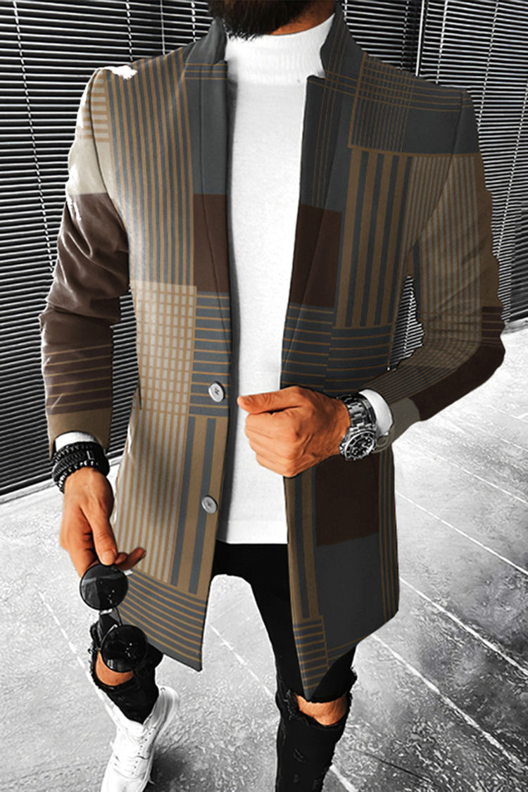 Thumbnail: Men's Fall long coat floral print button lapel Fashion Winter Jacket Casual 