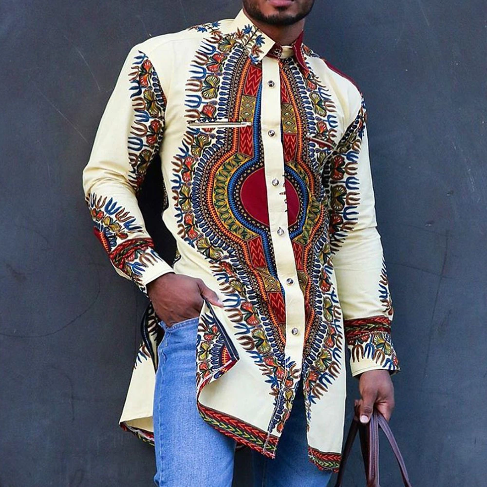 Thumbnail: Autumn and Spring Fashion Style African Men Polyester Plus Size Shirts M-4XL