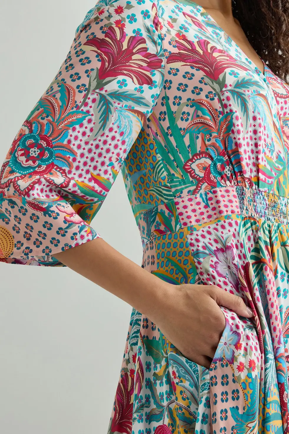 Thumbnail: Sahara Botanical Patchwork Flared Dress GRD6204