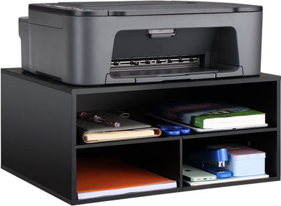 EMERIT Printer Stand Shelf with Storage Wood Desk Paper Organzier for Home/Office,Printer Riser, 2 Tire (Black,Large)