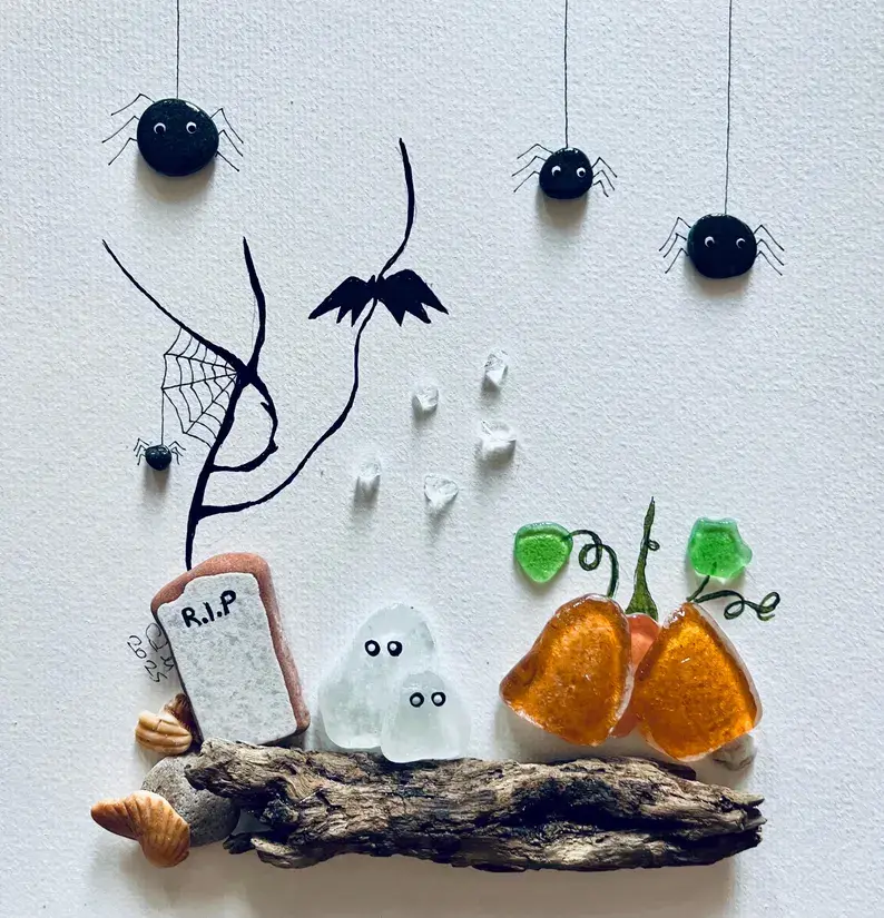 Fall/Pumpkin Sea Glass and Pebble Art 