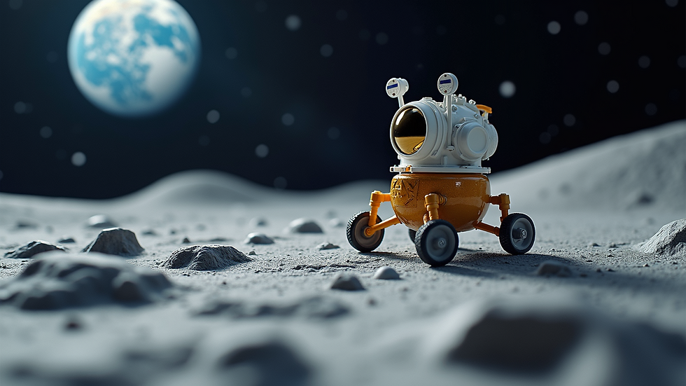 Eye-level view of a lunar exploration model on display