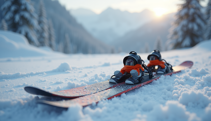 Close-up view of ski mountaineering equipment on snowy ground