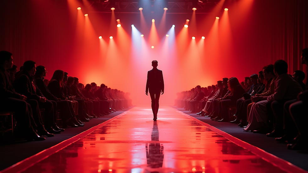 Close-up view of a glamorous runway with bright lights