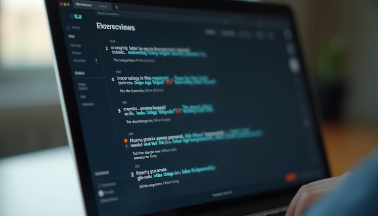 Eye-level view of a laptop displaying a list of interview questions