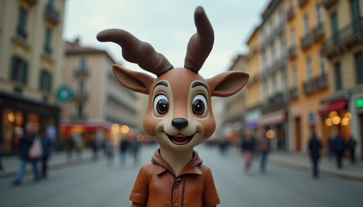 Eye-level view of a Billiken statue outside a university sports arena