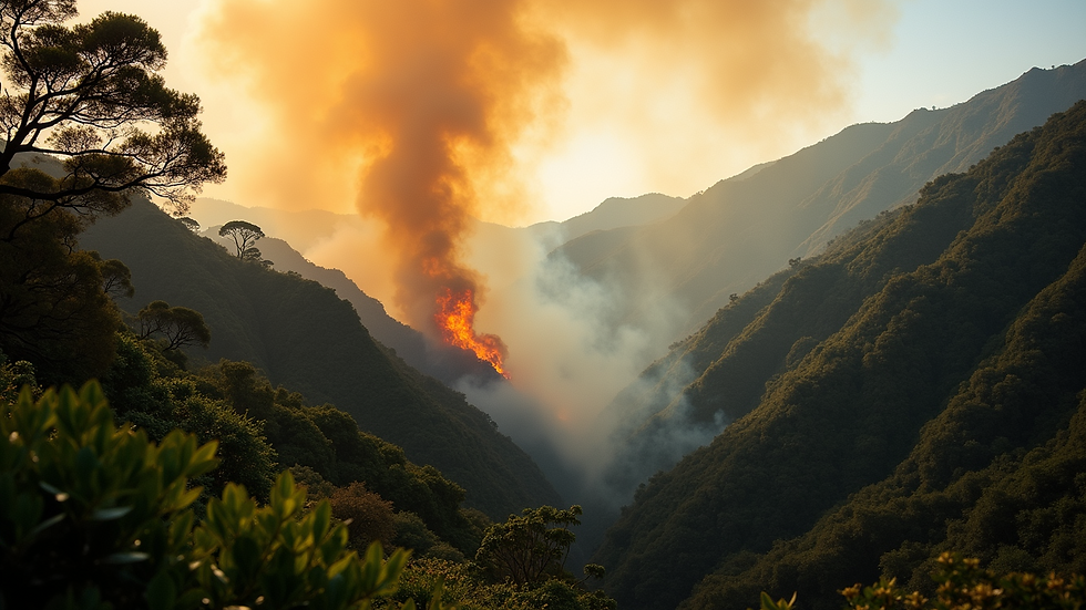 High angle view of smoke rising from a forest fire in Maui