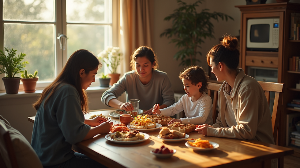 High angle view of a family gathering in a lively living room setting