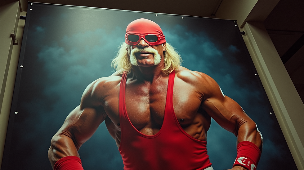 Eye-level view of large wrestling poster featuring Hulk Hogan