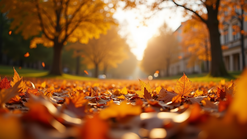 Eye-level view of a vibrant autumn landscape with colorful leaves