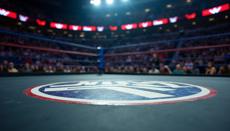 Eye-level view of wrestling ring with Cena's signature logo on the mat