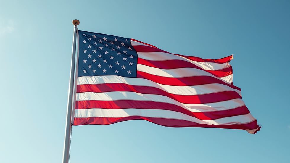 Close-up view of a U.S. flag waving in the wind