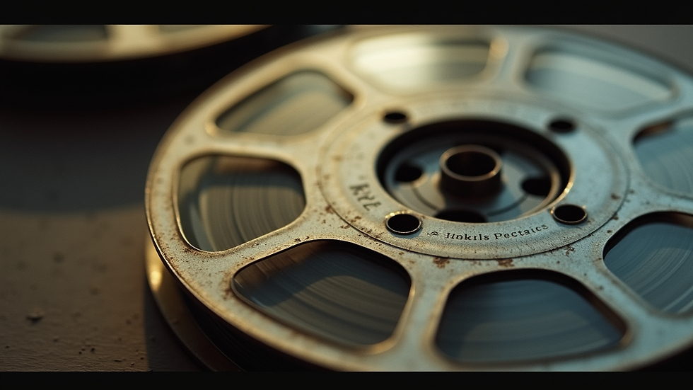 Close-up view of a vintage film reel