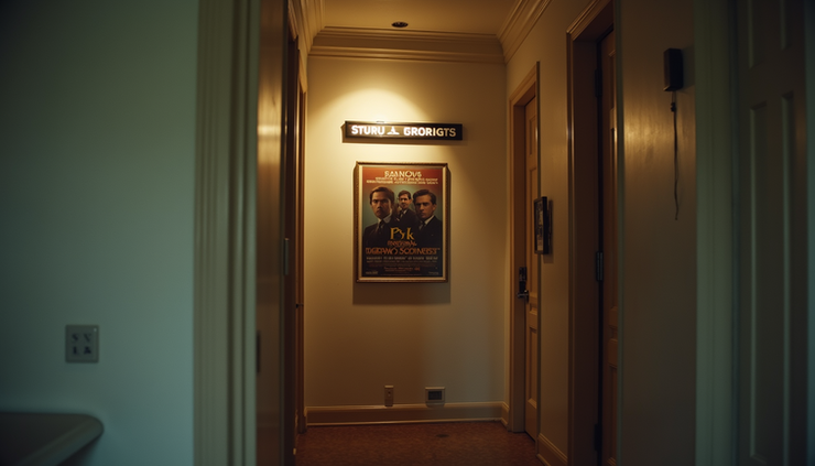 Eye-level view of a vintage movie poster for A Few Good Men hanging on a wall