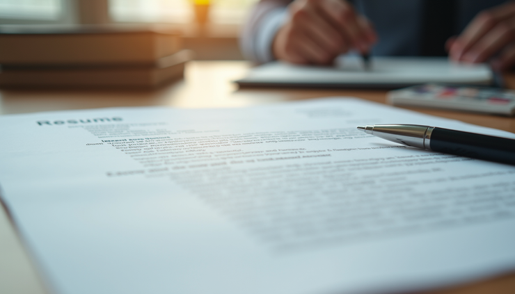 Close-up of a printed resume and cover letter on a wooden table
