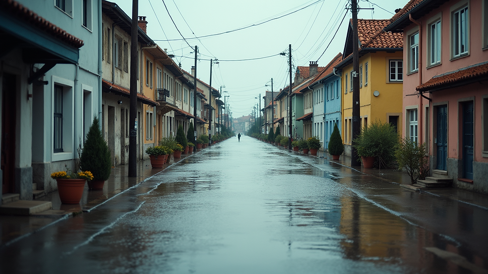 Close-up view of a flooded street with water covering the pavement